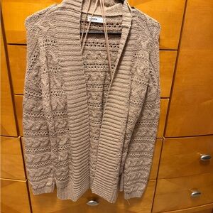 Sonoma Taupe Open-Front Cable Knit Cardigan